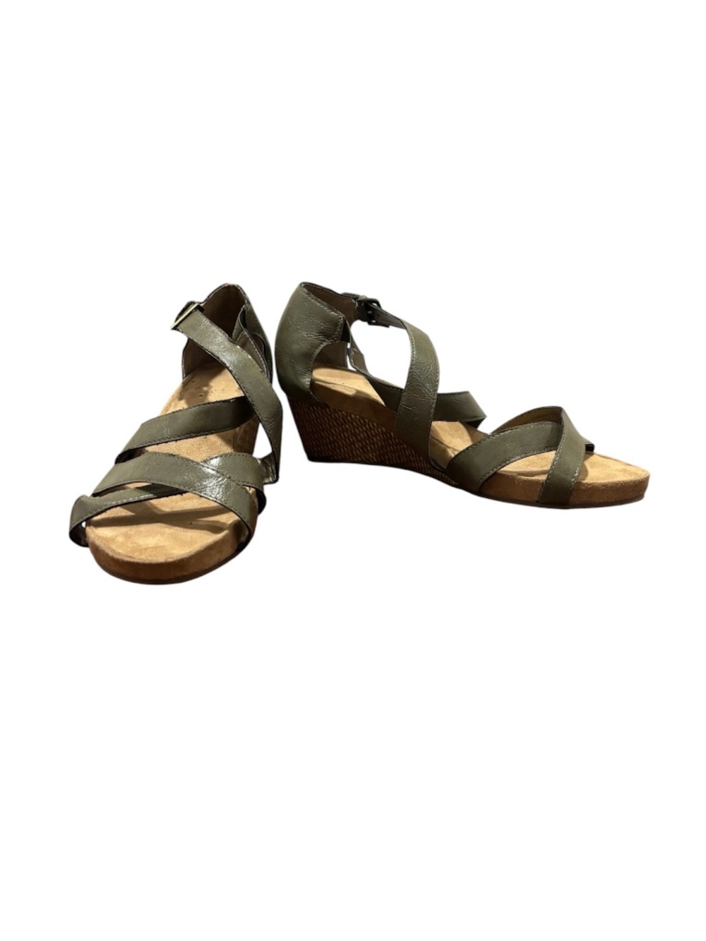 Aerosoles Enlighten Faux Leather Wedge Sandals Olive Size 12